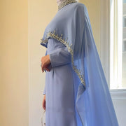Celestial Rhinestone Abaya with Matching Cape | Luxury 2-Piece Evening Abaya Dress (AA251)